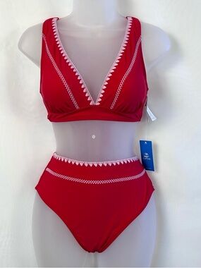 New Cupshe Women’s Red Two piece High Waist Bikini Swimsuit / Small